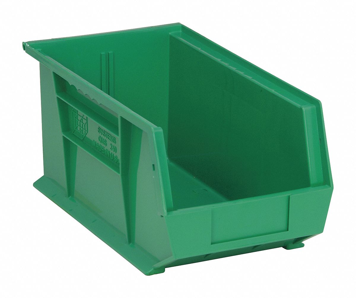 HANG AND STACK BIN, 8¼ IN X 14¾ IN X 7 IN, GREEN, LABEL HOLDERS