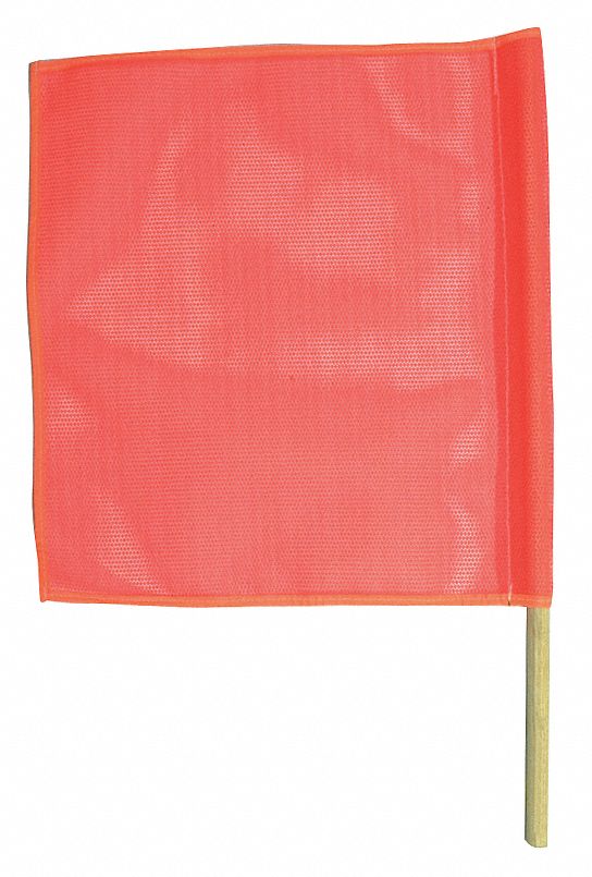 DRAPEAU AVERTISSEMENT PORTABLE,SQ,GOUJON BOIS 30 X¾PO LARGE,ORANGE FLUOR,18 X 18 PO,MAILLE VINYL