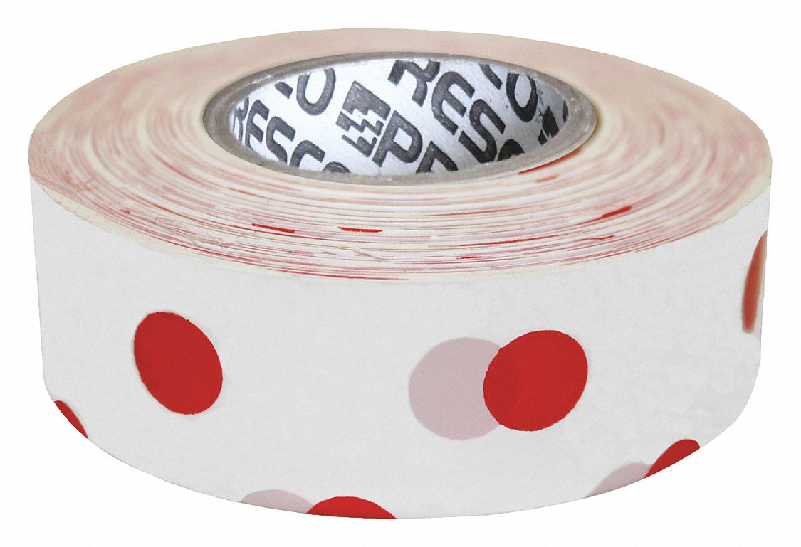 PRESCO PRODUCTS CO Flagging Tape, Red/White, 1 3/16 in x 300 ft, Polka Dot 8CE70PDWR200