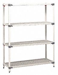 Plastic Shelving: 60 in x 18 in, 62 in Overall Ht, 4 Shelves, 800 lb Load Capacity per Shelf