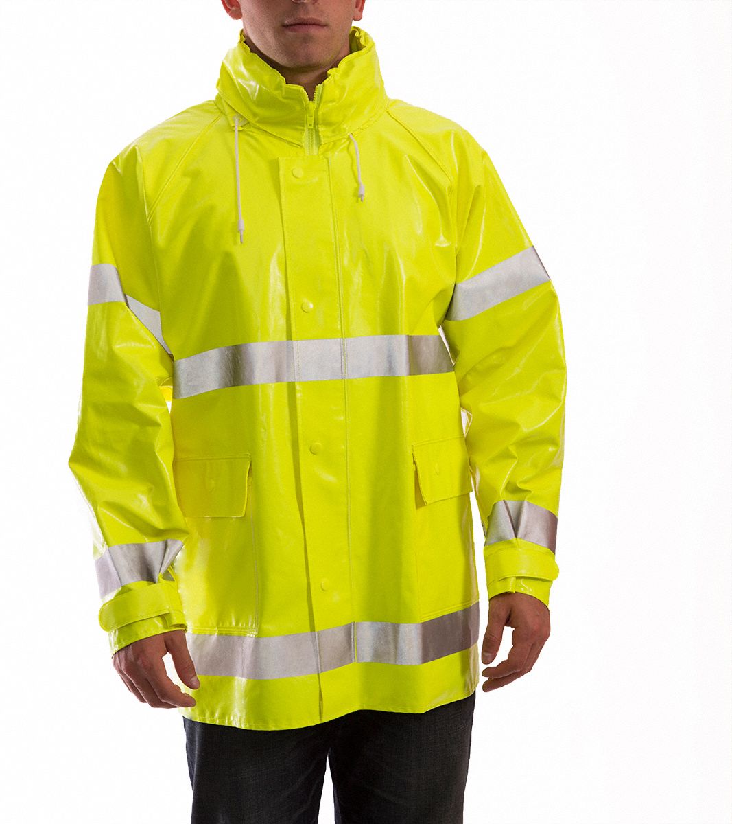 TINGLEY Flame Resistant Rain Jacket: U, ANSI Class 3, S, Green/Yellow ...
