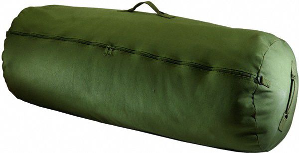 Duffel Bag: Green, (2) Reinforced Handles, Zipper, 50 in Overall Lg, 30 in Overall Wd
