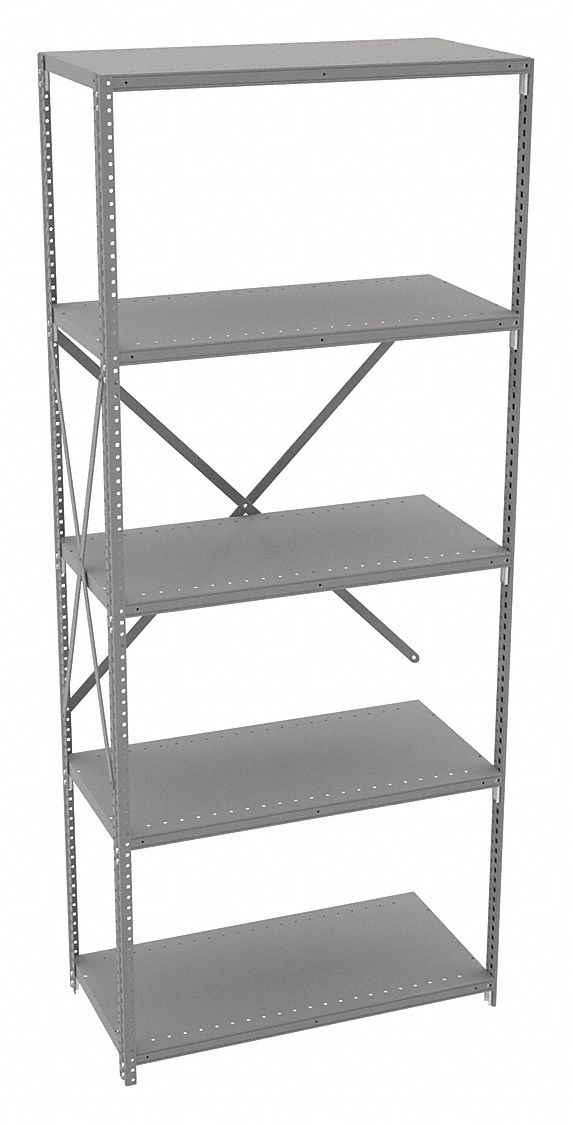 Metal Shelving: Add-On, Medium-Duty, 36 in x 18 in, 84 in Overall Ht, 5 Shelves, Solid Shelf
