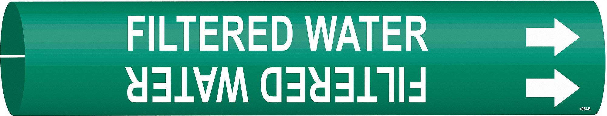 Pipe Marker: Filtered Water, Green, White, Fits 1 1/2 to 2 3/8 in Pipe O.D., 1 Pipe Markers