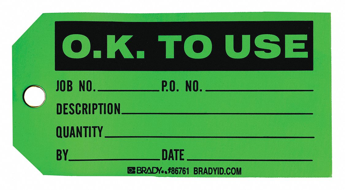 Inventory Tag: 5 3/4 in Wd, 3 in Ht, Green, Rectangle, Cardstock, Indoor, English, 100 PK