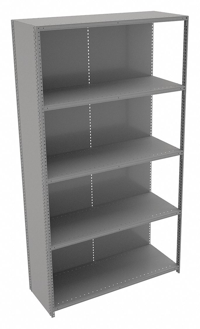 Metal Shelving: Add-On, Medium-Duty, 48 in x 18 in, 84 in Overall Ht, 5 Shelves, Solid Shelf