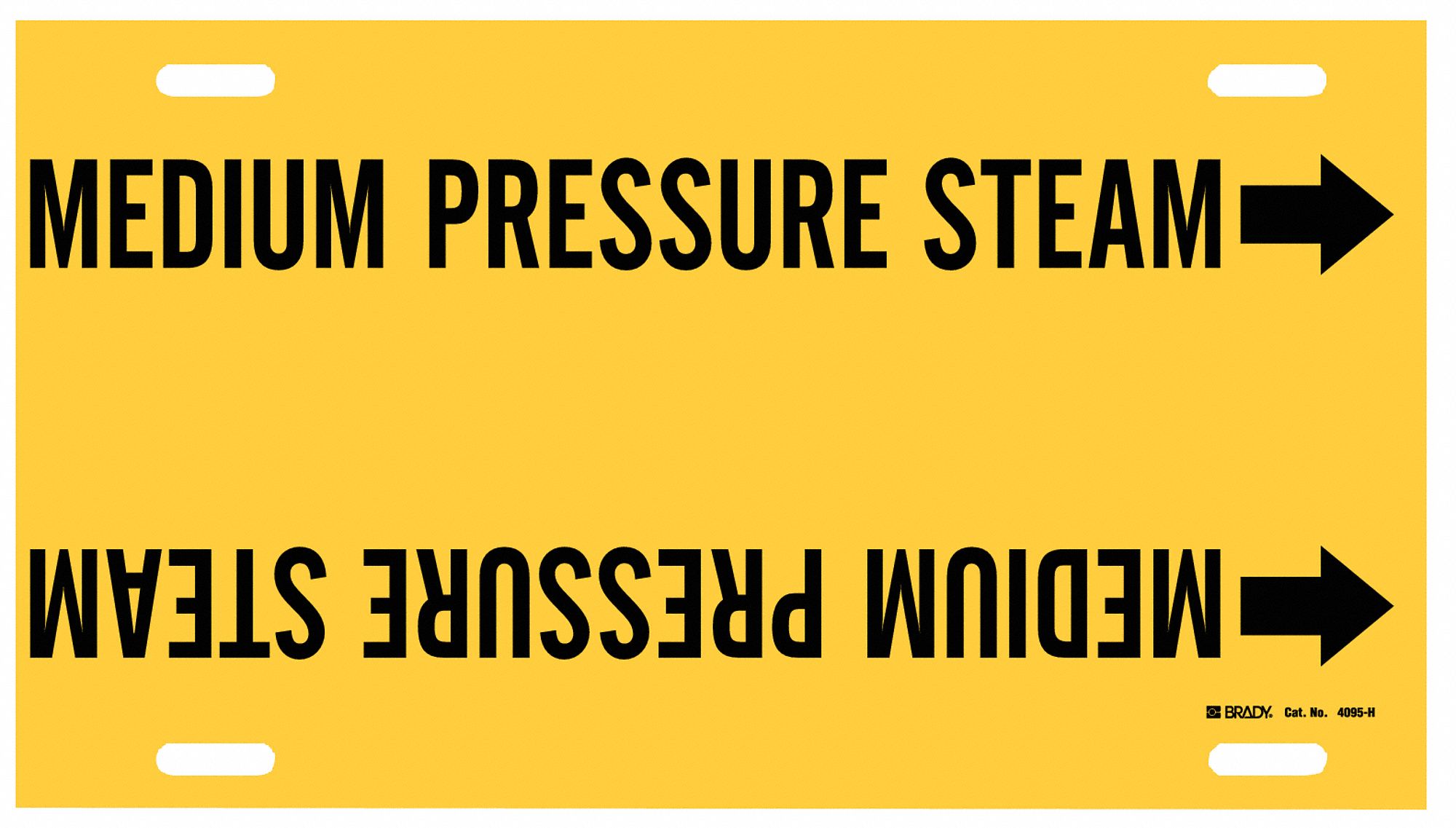 BRADY Pipe Marker Medium Pressure Steam, Yellow, Black, Fits 10 to 15