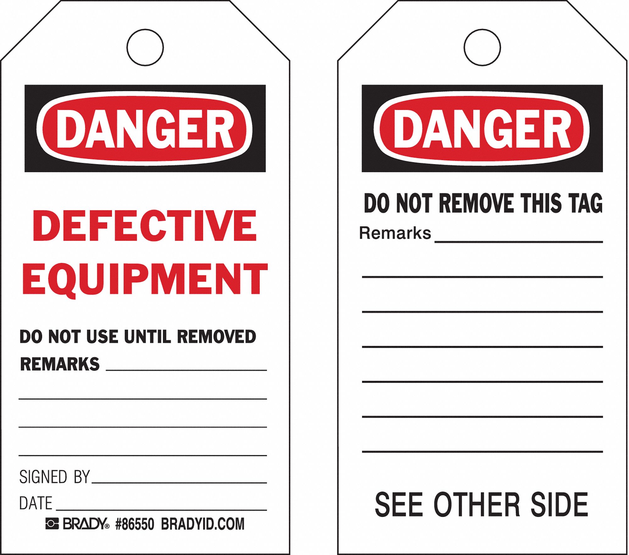 Danger Tags: Black/Red/White, Cable Tie, 10 Tags, Lockout Tagout, 10 PK