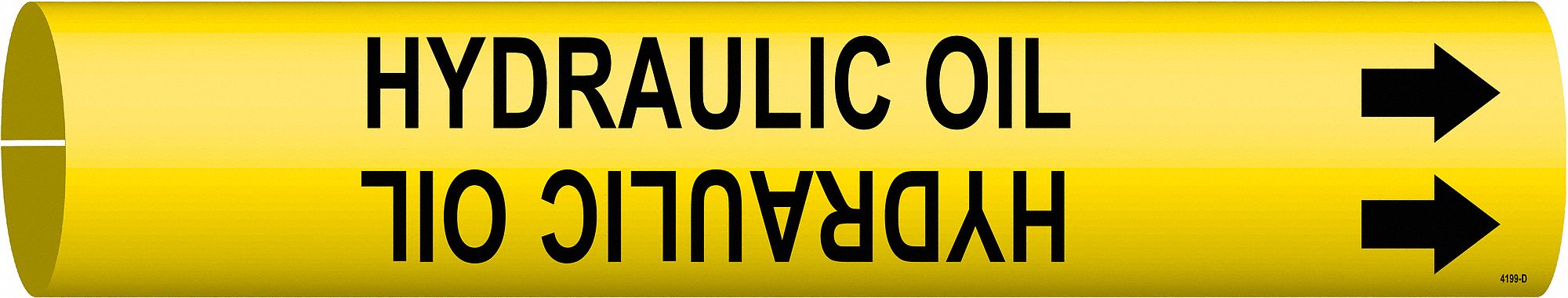 Pipe Marker: Hydraulic Oil, Yellow, Black, Fits 4 to 6 in Pipe O.D., 1 Pipe Markers, With Arrows