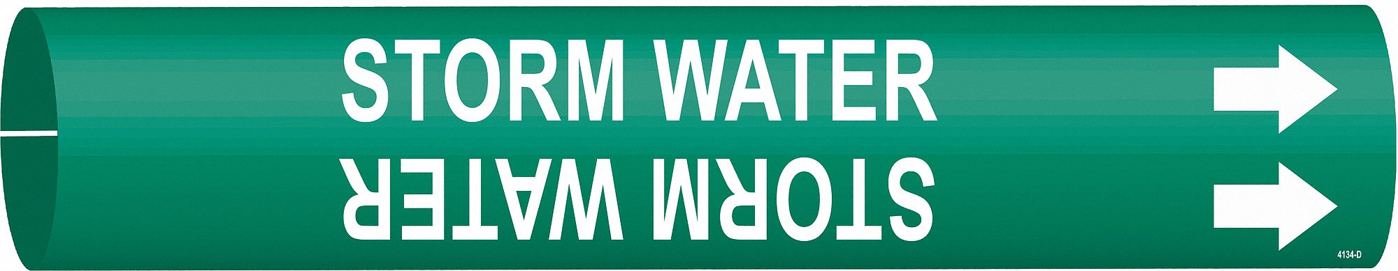 Pipe Marker: Storm Water, Green, White, Fits 4 to 6 in Pipe O.D., 1 Pipe Markers, With Arrows