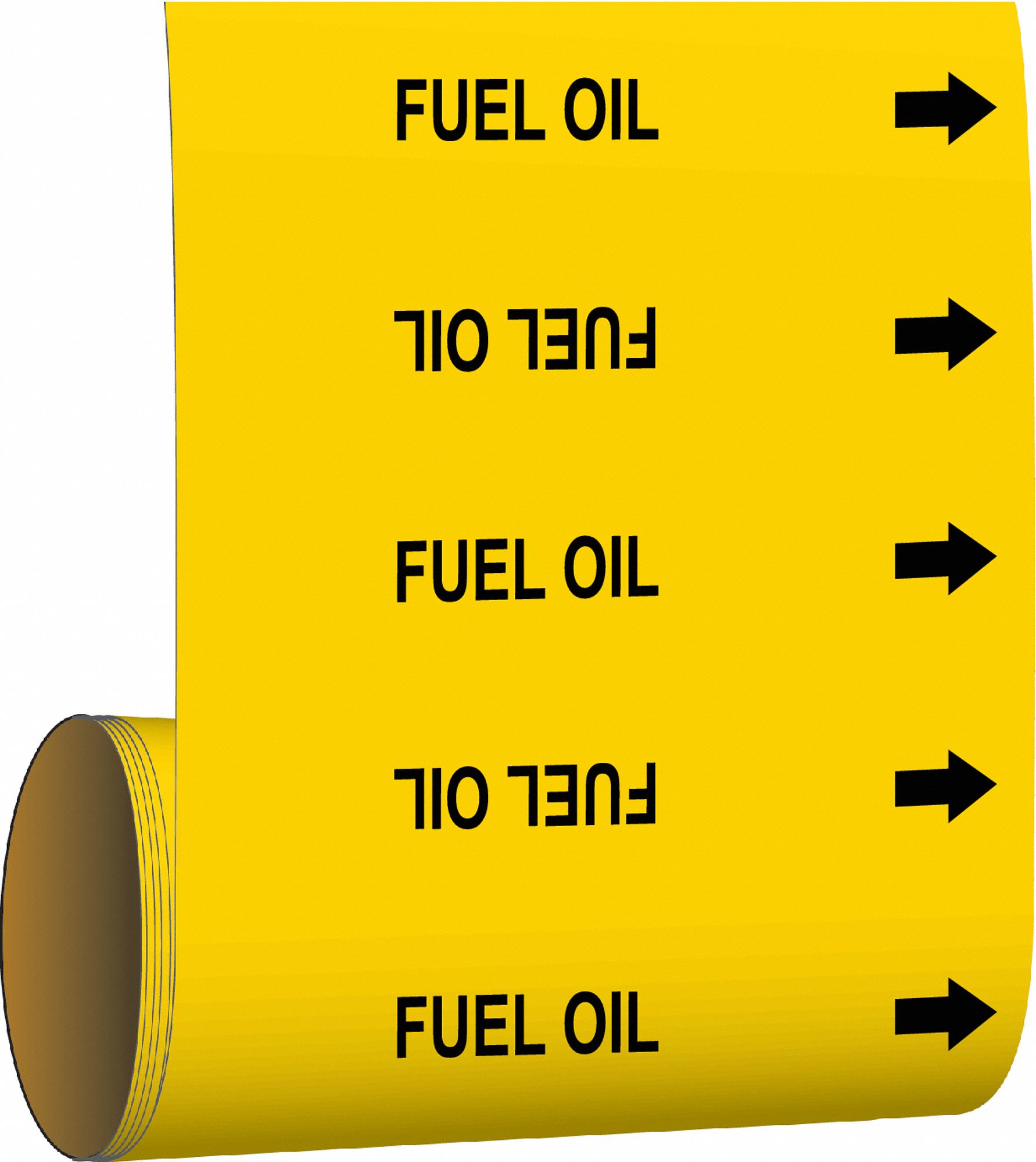 Pipe Marker: Fuel Oil, Yellow, Black, Fits 2 in and Smaller Pipe O.D., 30 Pipe Markers, With Arrows
