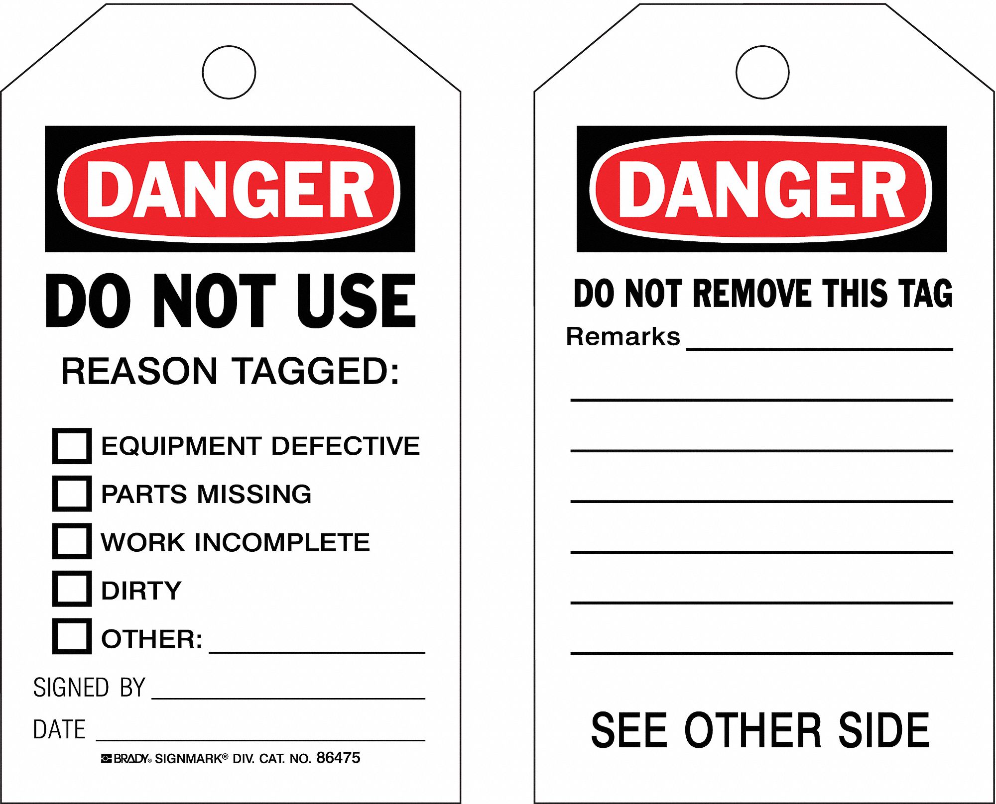 Danger Tags: Black/Red/White, Cable Tie, 10 Tags, Lockout Tagout, English, 10 PK