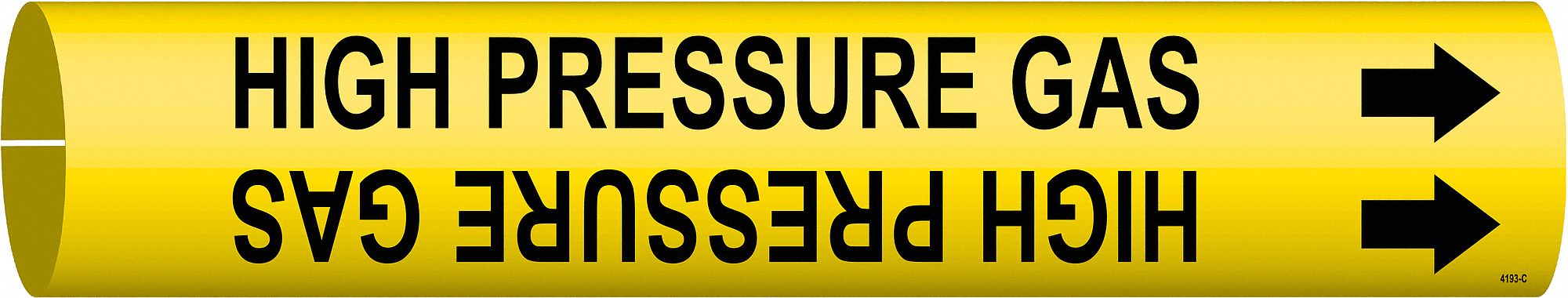 Pipe Marker: High Pressure Gas, Yellow, Black, Fits 2 1/2 to 3 7/8 in Pipe O.D., 1 Pipe Markers