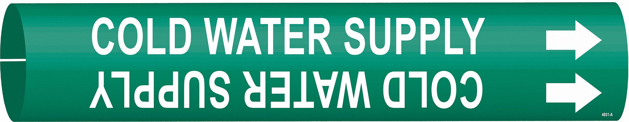 Pipe Marker: Cold Water Supply, Green, White, Fits 3/4 to 1 3/8 in Pipe O.D., 1 Pipe Markers