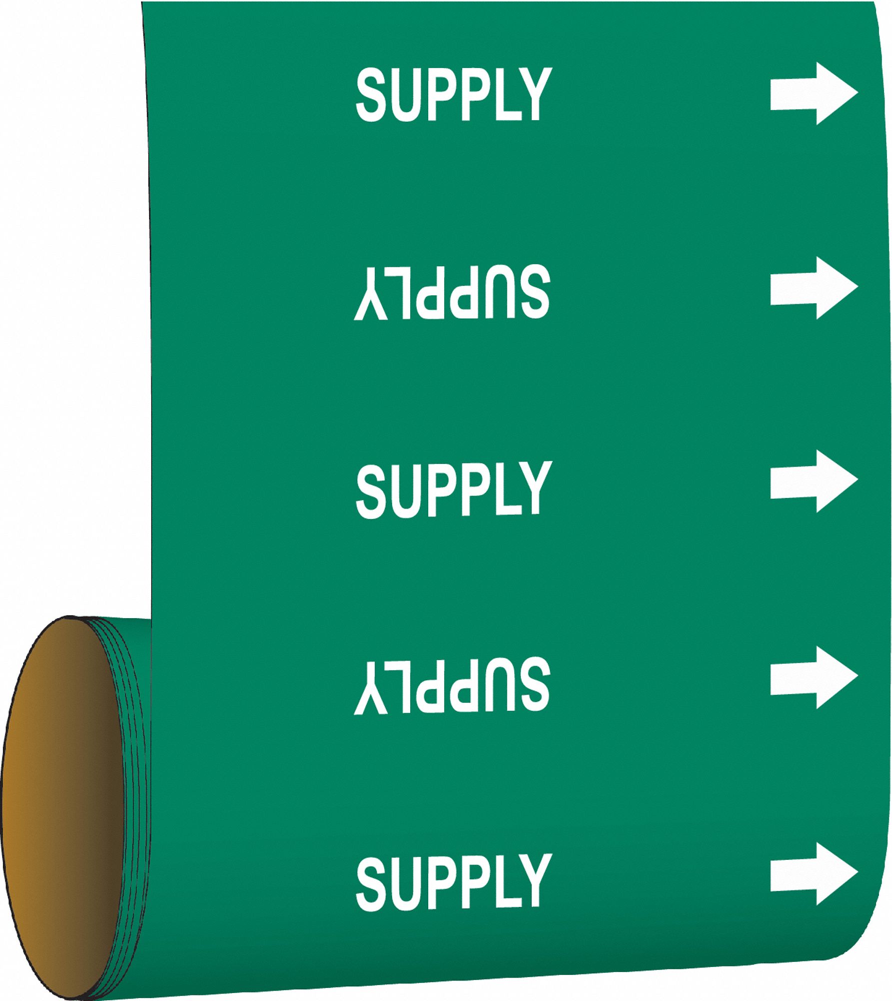 Pipe Marker: Supply, Green, White, Fits 2 in and Smaller Pipe O.D., 30 Pipe Markers, With Arrows