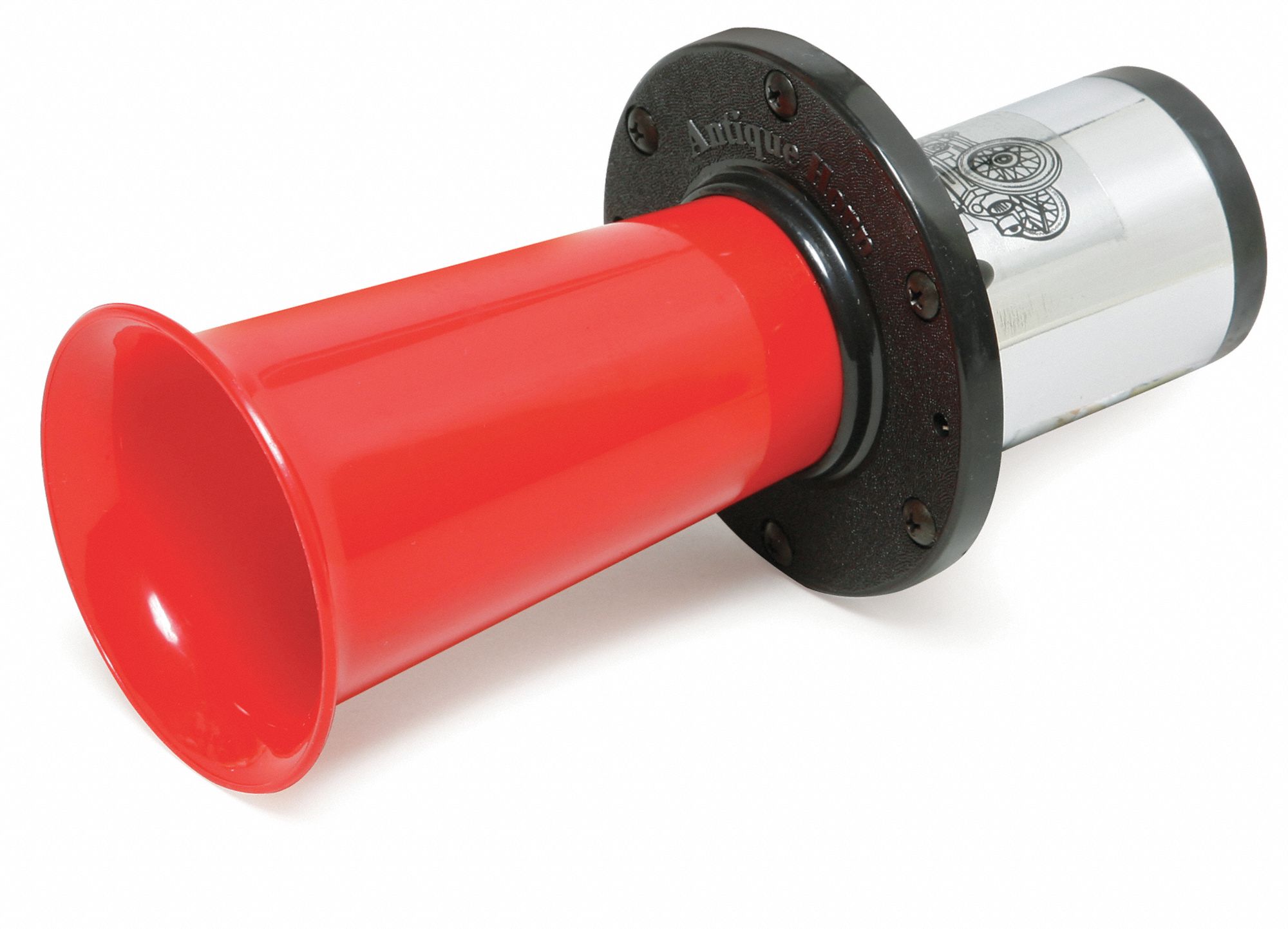 Electric Horn: 12V DC, Low Tone, Electric, Red, Chrome Plated, 114 dB Sound Level - Max, Trucks