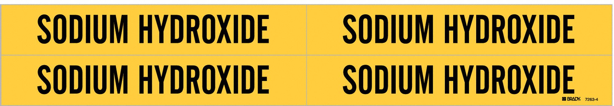 Pipe Marker: Sodium Hydroxide, Yellow, Black, Fits 3/4 to 2 3/8 in Pipe O.D., 4 Pipe Markers