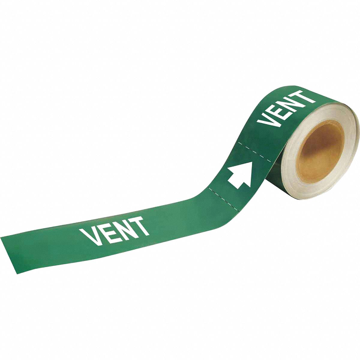 Pipe Marker: Vent, Green, Green, Fits 1 1/2 to 2 in Pipe O.D., 25 Pipe Markers, With Arrows