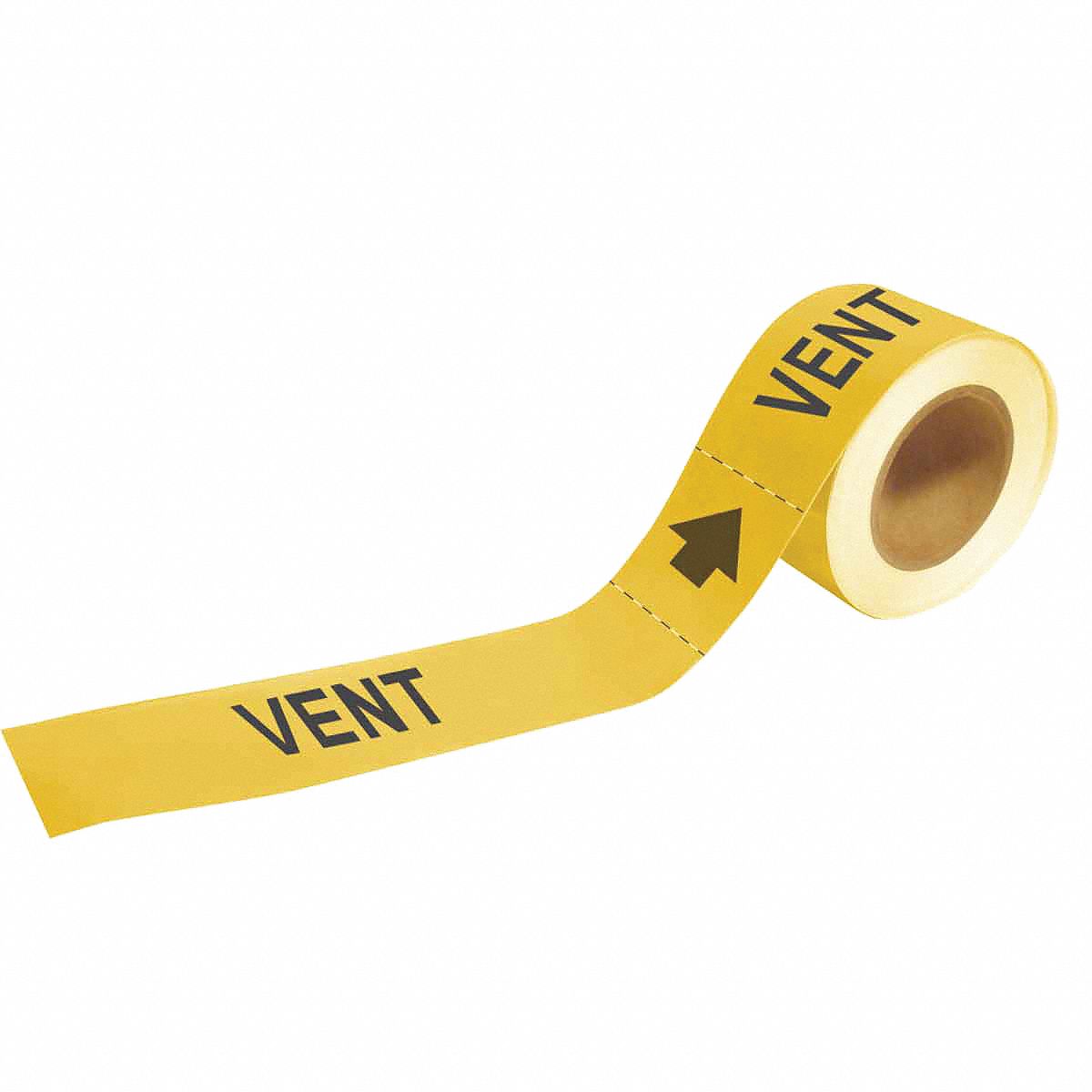 Pipe Marker: Vent, Yellow, Yellow, Fits 2 1/2 to 6 in Pipe O.D., 25 Pipe Markers, With Arrows