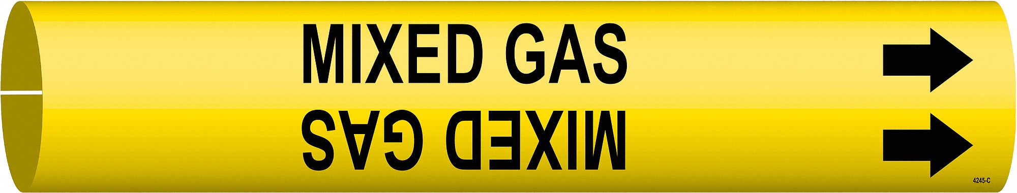 Pipe Marker: Mixed Gas, Yellow, Black, Fits 2 1/2 to 3 7/8 in Pipe O.D., 1 Pipe Markers, With Arrows