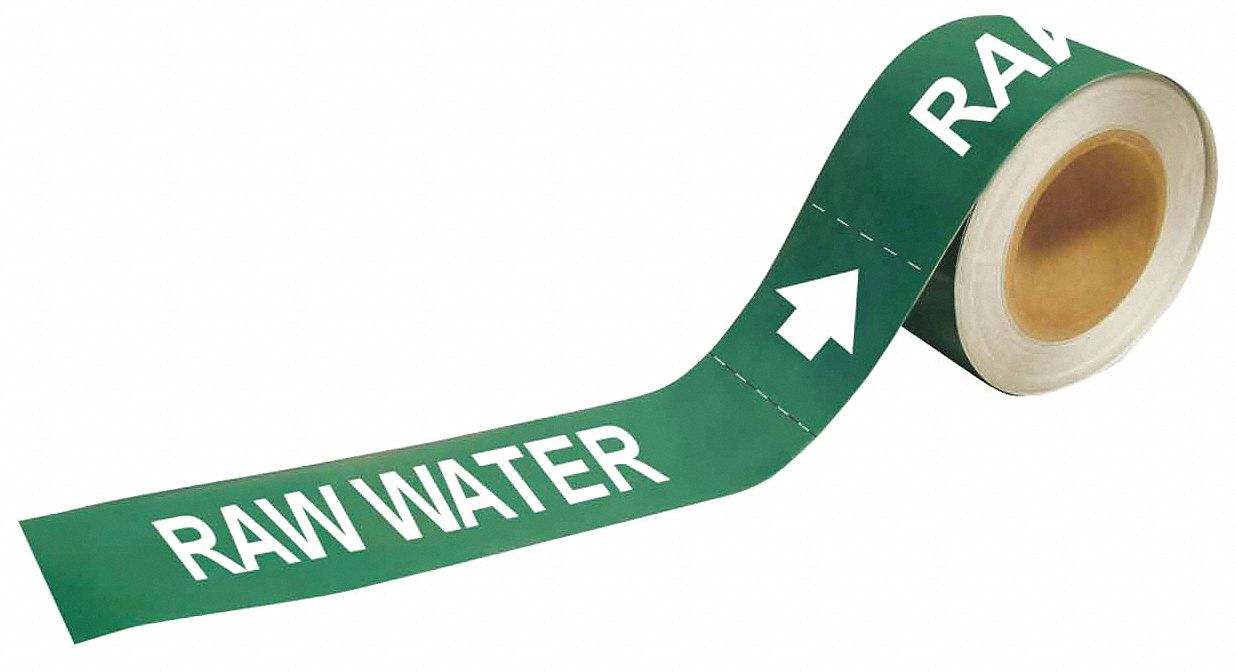 Raw Water, Green, Pipe Marker 8RJ9420458 Grainger