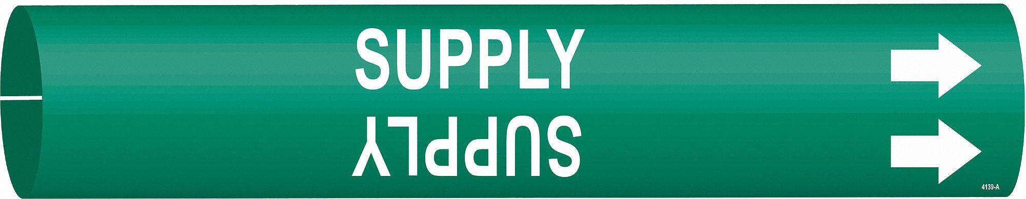Pipe Marker: Supply, Green, White, Fits 3/4 to 1 3/8 in Pipe O.D., 1 Pipe Markers, With Arrows