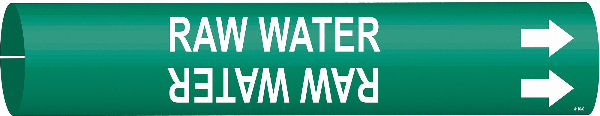 Pipe Marker: Raw Water, Green, White, Fits 2 1/2 to 3 7/8 in Pipe O.D., 1 Pipe Markers, With Arrows