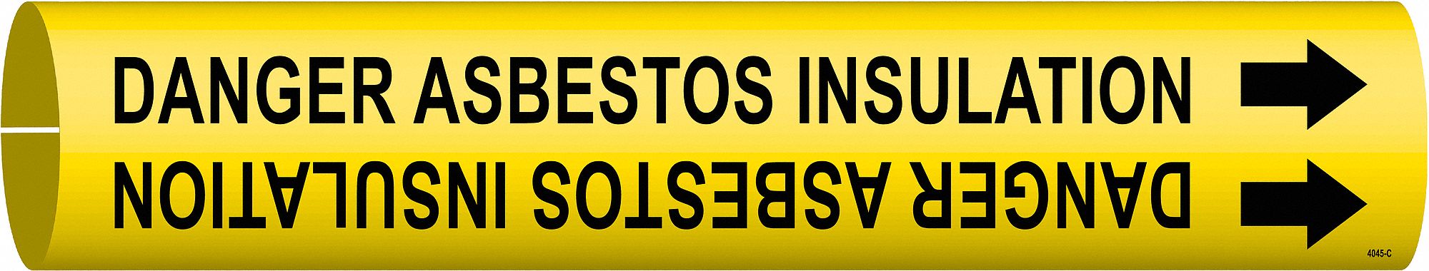 Pipe Marker: Danger Asbestos Insulation, Yellow, Black, Fits 2 1/2 to 3 7/8 in Pipe O.D.