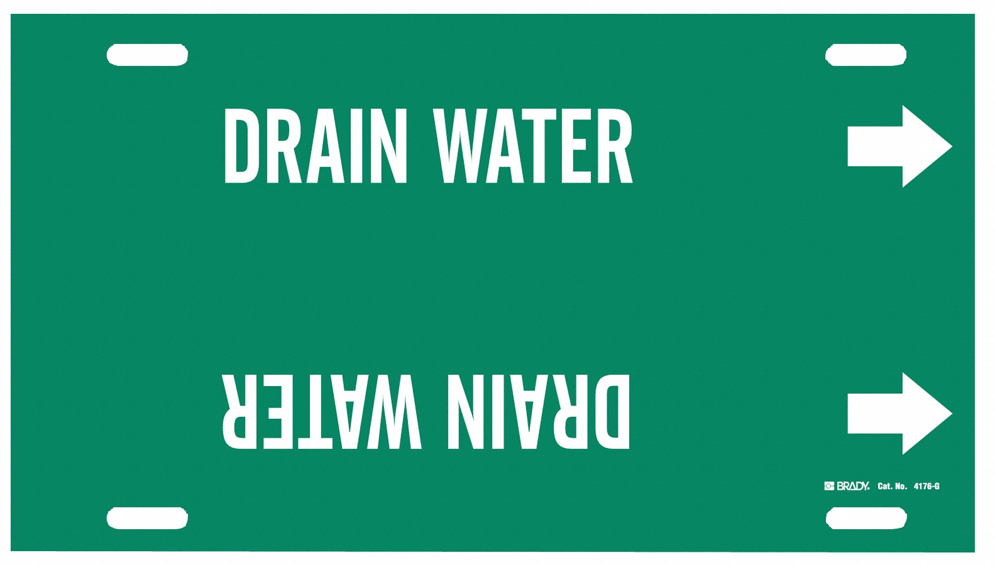 Pipe Marker: Drain Water, Green, White, Fits 8 to 9 7/8 in Pipe O.D., 1 Pipe Markers, With Arrows
