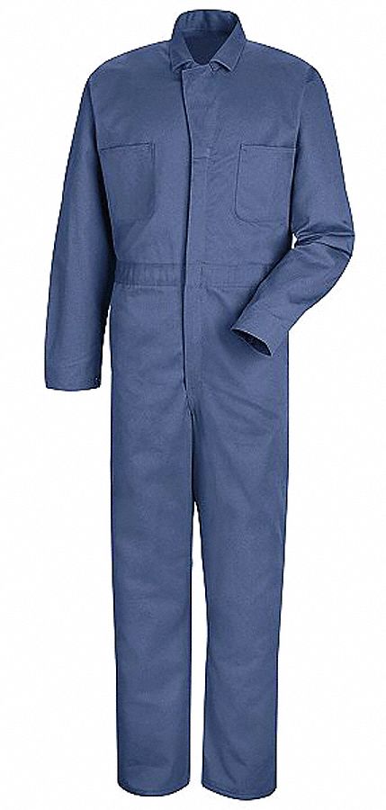 Coverall: 2XL ( 50 1/2 in x 52 in ), Blue, Regular, Cotton, Snap, 7 Pockets