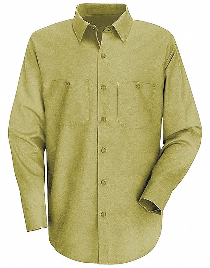 VF WORKWEAR Khaki Long Sleeve Work Shirt, L, 65 Polyester/35 Cotton