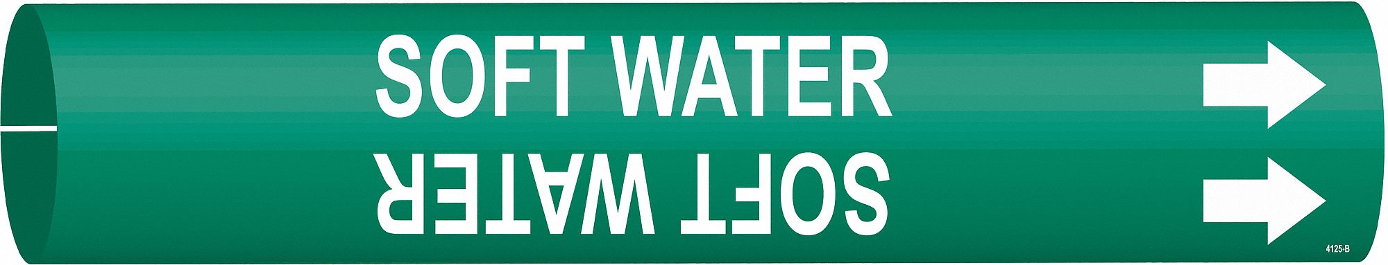Pipe Marker: Soft Water, Green, White, Fits 1 1/2 to 2 3/8 in Pipe O.D., 1 Pipe Markers, With Arrows