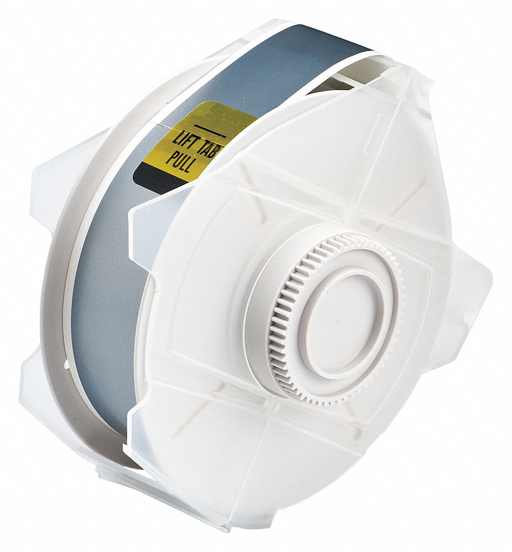 Continuous Label Stock: 1 1/8 in x 100 ft, Polyester, Gray (Gloss), Outdoor