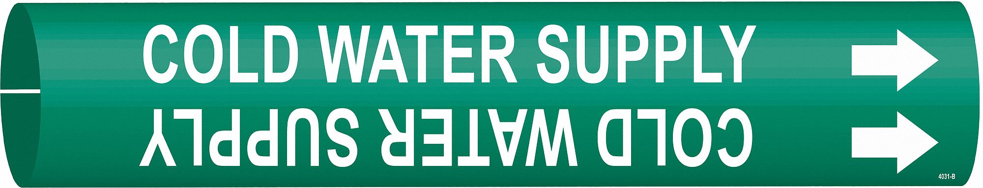 Pipe Marker: Cold Water Supply, Green, White, Fits 1 1/2 to 2 3/8 in Pipe O.D., 1 Pipe Markers