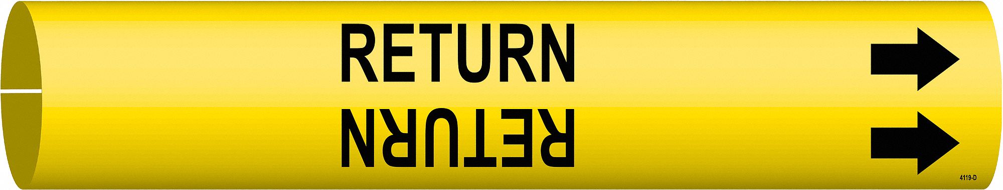 Pipe Marker: Return, Yellow, Black, Fits 4 to 6 in Pipe O.D., 1 Pipe Markers, With Arrows