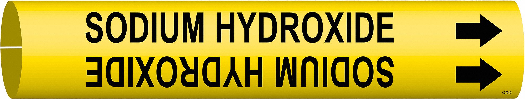 Pipe Marker: Sodium Hydroxide, Yellow, Black, Fits 4 to 6 in Pipe O.D., 1 Pipe Markers, With Arrows