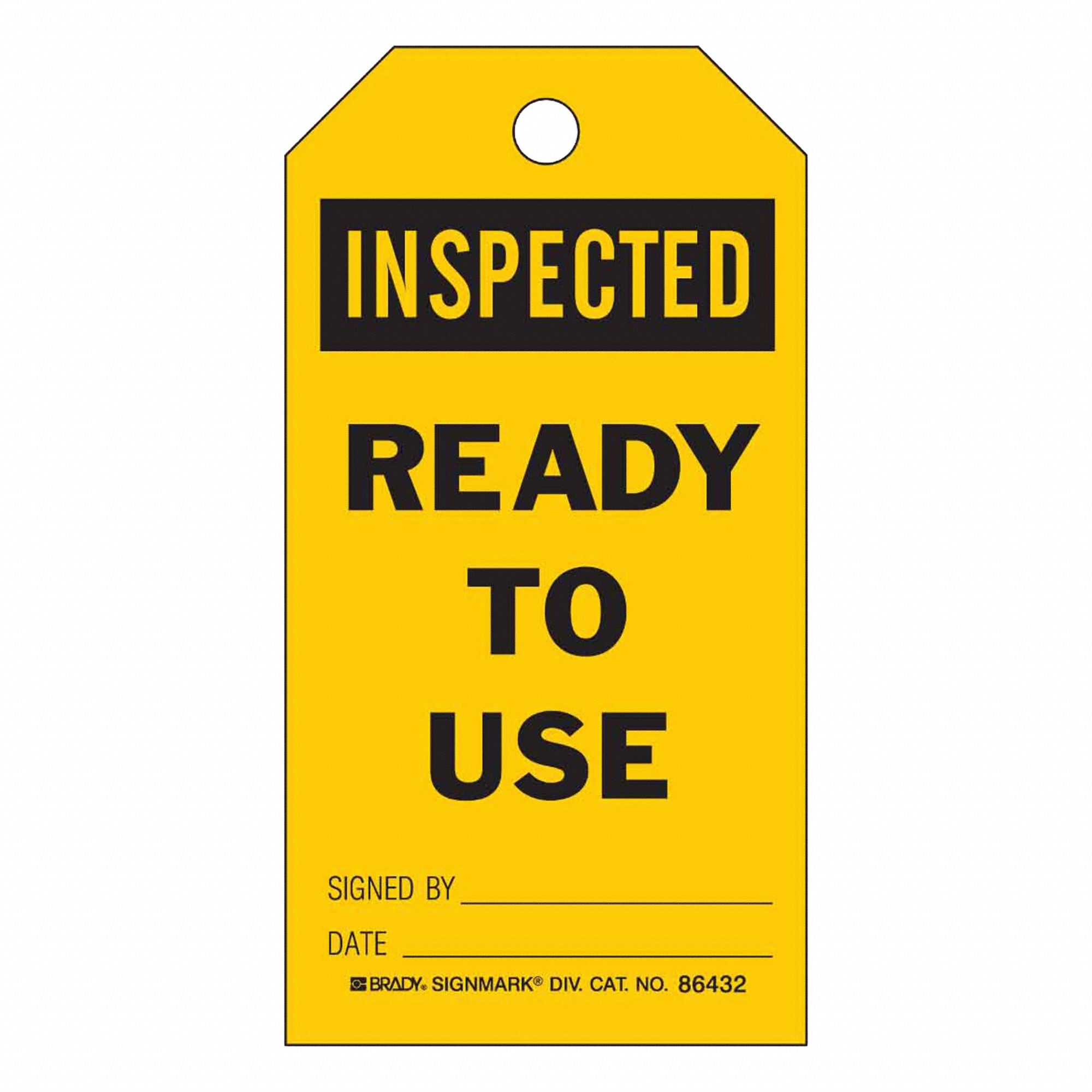 Tag: Inspected, 4 in Wd, 7 in Ht, Black/Yellow, Rectangle, Paper, Indoor, English, 100 PK