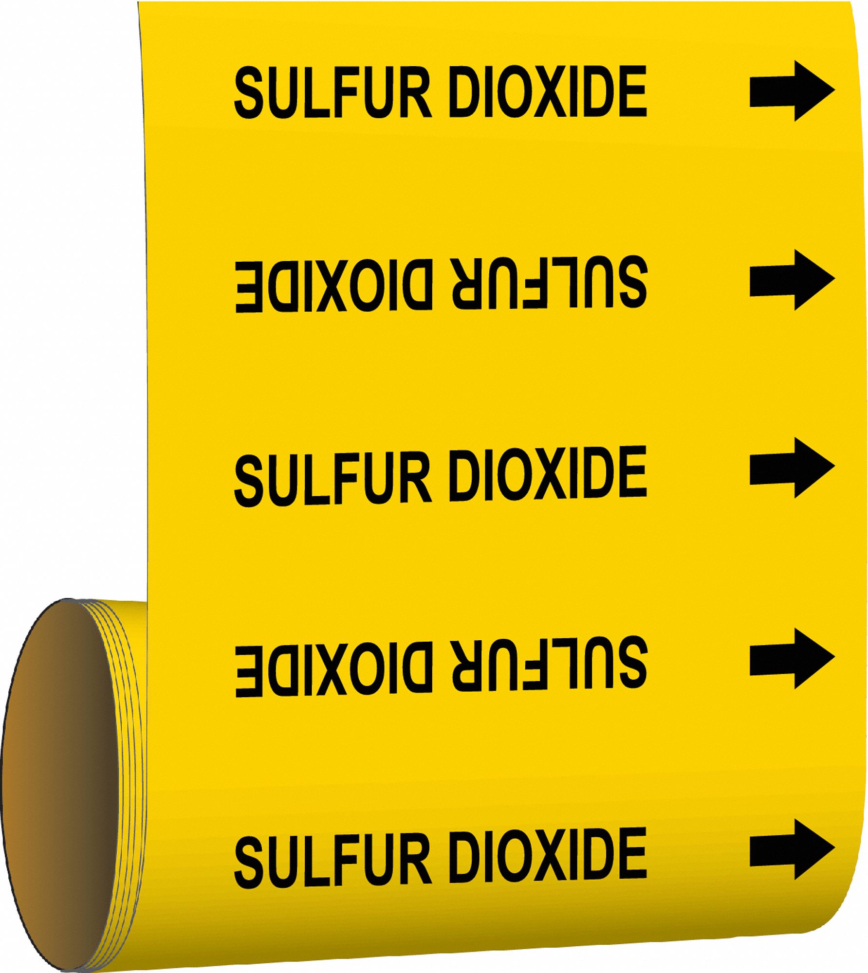 Pipe Marker: Sulfur Dioxide, Yellow, Black, Fits 2 1/2 to 6 in Pipe O.D., 30 Pipe Markers