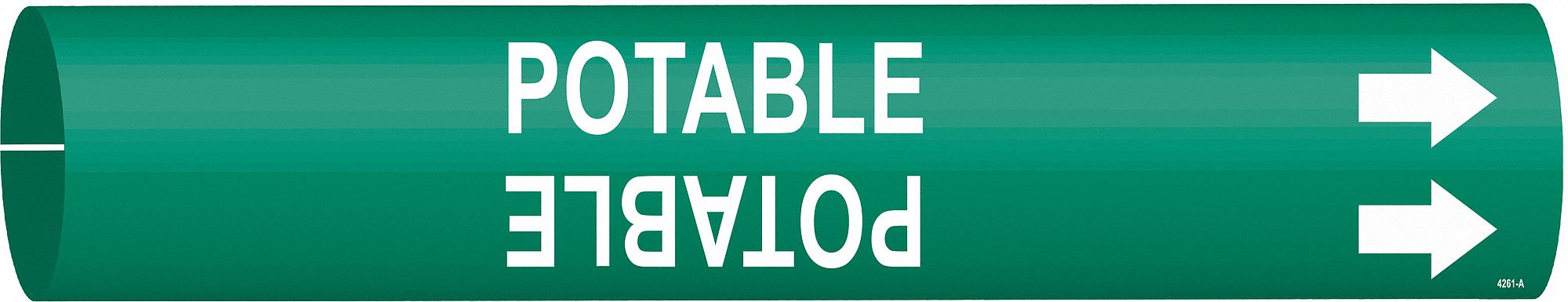 Pipe Marker: Potable, Green, White, Fits 3/4 to 1 3/8 in Pipe O.D., 1 Pipe Markers, With Arrows