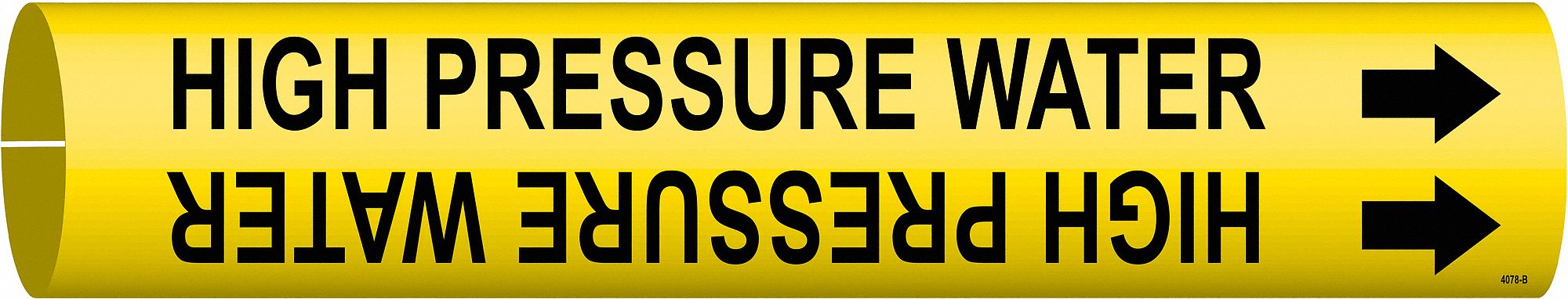 Pipe Marker: High Pressure Water, Yellow, Black, Fits 1 1/2 to 2 3/8 in Pipe O.D., 1 Pipe Markers