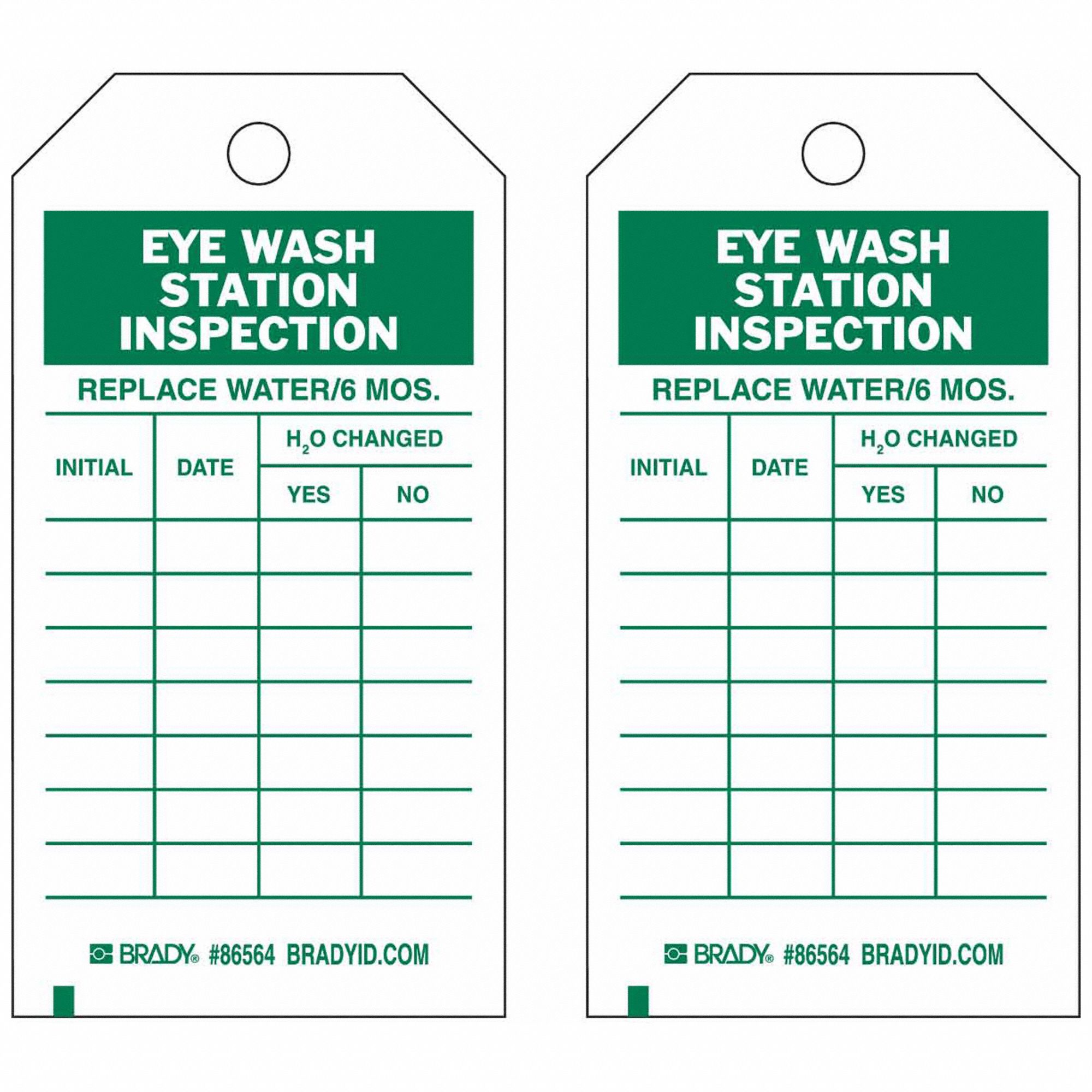 BRADY 86564 Eye Wash Sta Inspection Tag,Grn/Wht,PK10 8CWM2