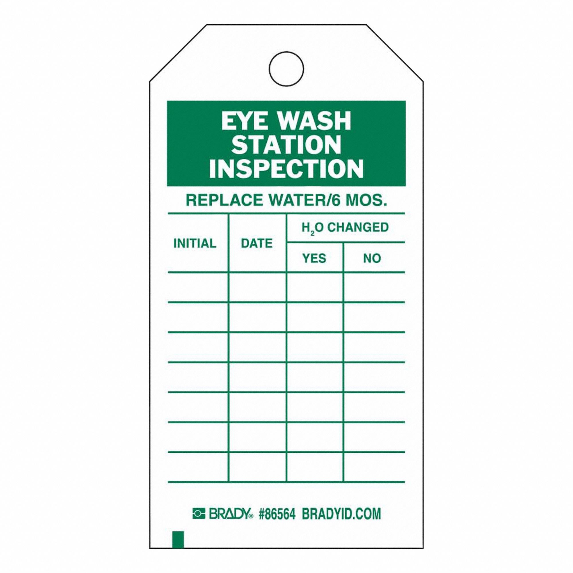 Tag: Eyewash Station Inspection, 3 in Wd, 5 3/4 in Ht, Green/White, Polyester, Indoor/Outdoor, 10 PK