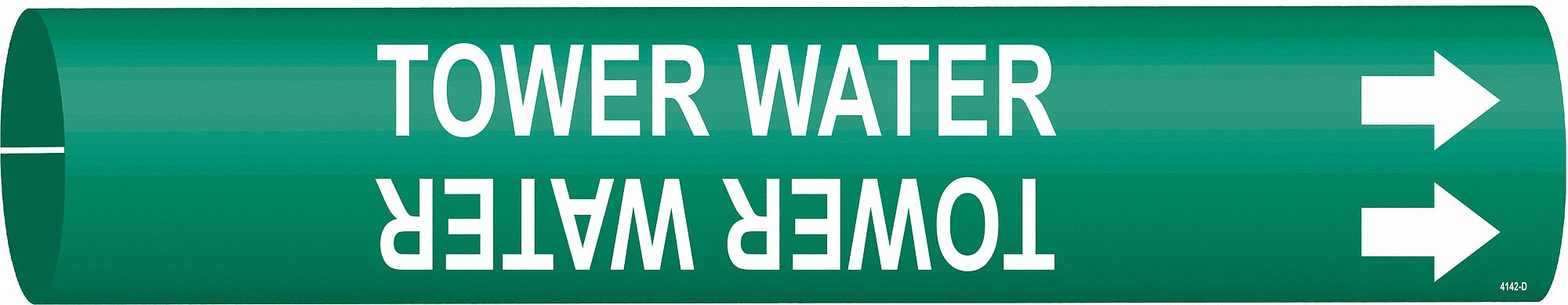 Pipe Marker: Tower Water, Green, White, Fits 4 to 6 in Pipe O.D., 1 Pipe Markers, With Arrows