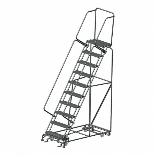 10-Step Rolling Ladder, Perforated Step Tread, 133 in Overall Height ...