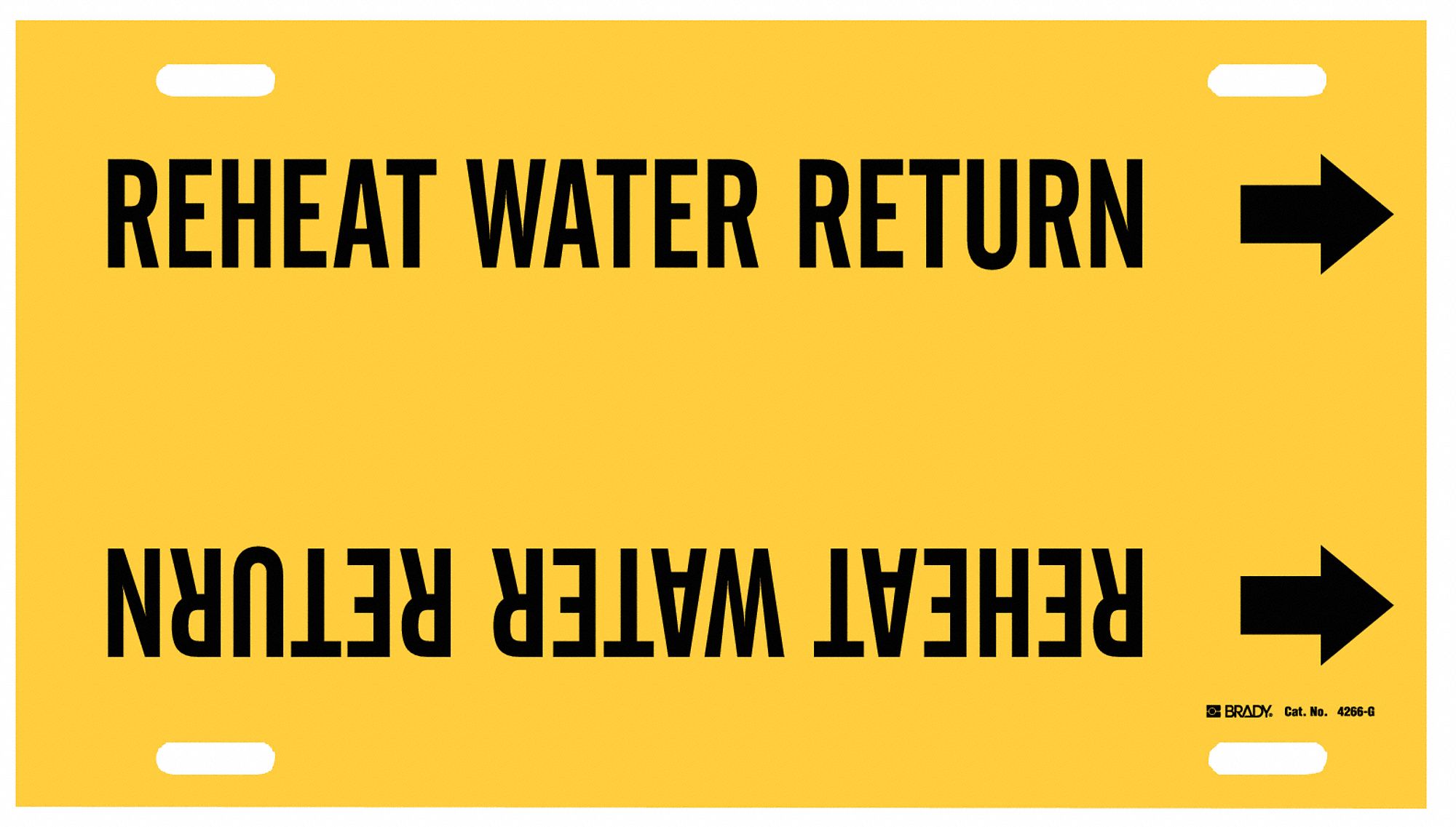 Pipe Marker: Reheat Water Return, Yellow, Black, Fits 8 to 9 7/8 in Pipe O.D., 1 Pipe Markers