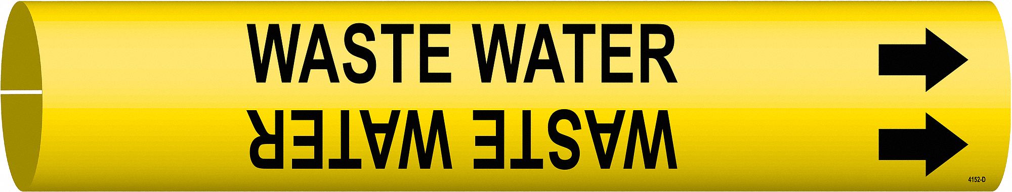 Pipe Marker: Waste Water, Yellow, Black, Fits 4 to 6 in Pipe O.D., 1 Pipe Markers, With Arrows