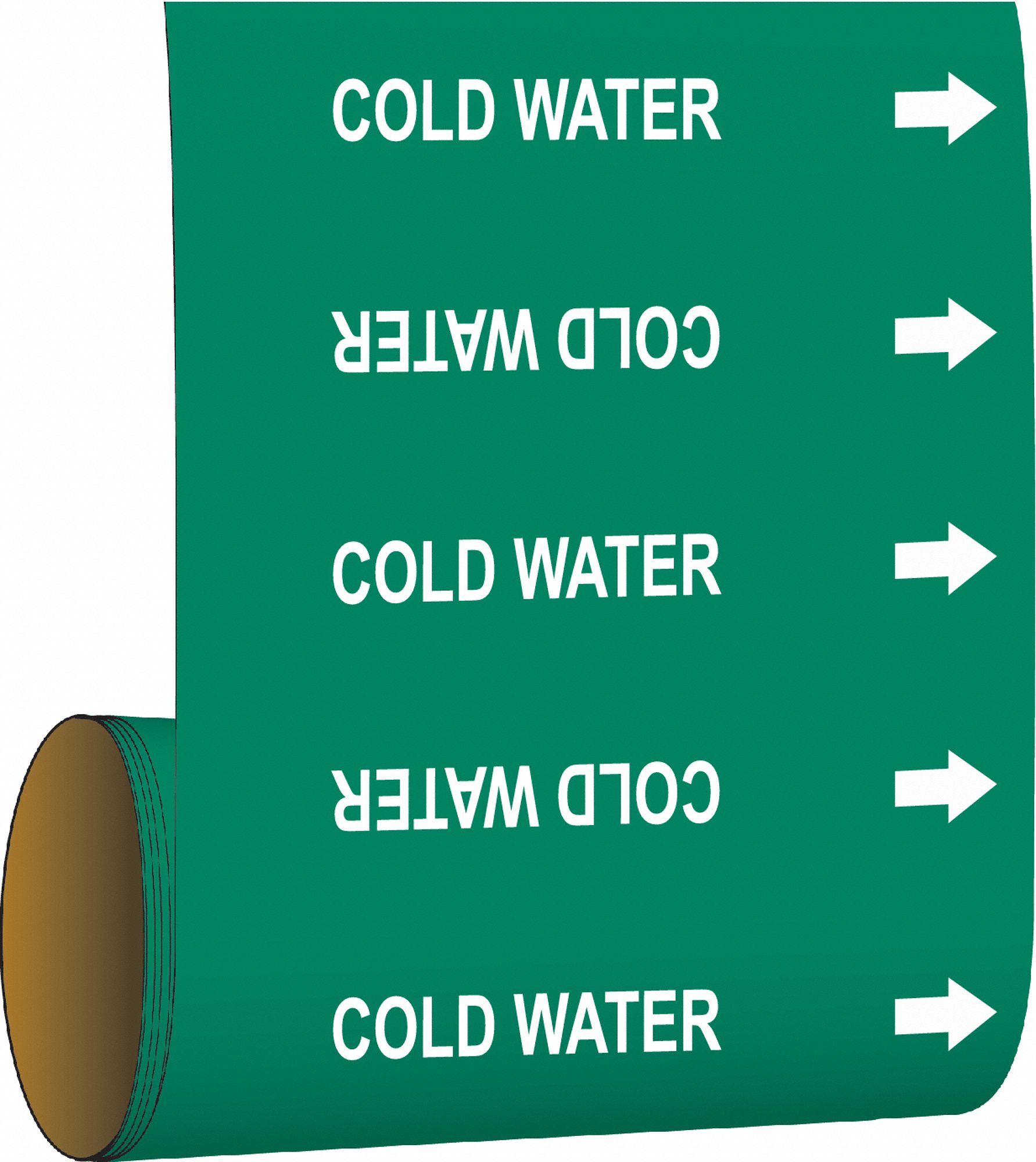 Pipe Marker: Cold Water, Green, White, Fits 2 in and Smaller Pipe O.D., 30 Pipe Markers, With Arrows