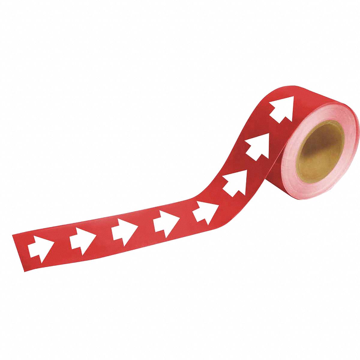 Pipe Marker: Red, White, 12 in Wd, Coiled Plastic, 12 in Roll Wd, 2 in Lg