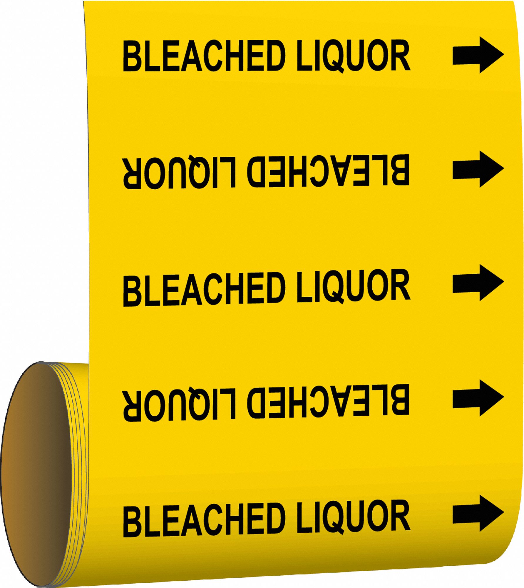 Pipe Marker: Bleached Liquor, Yellow, Black, Fits 2 1/2 to 6 in Pipe O.D., 30 Pipe Markers