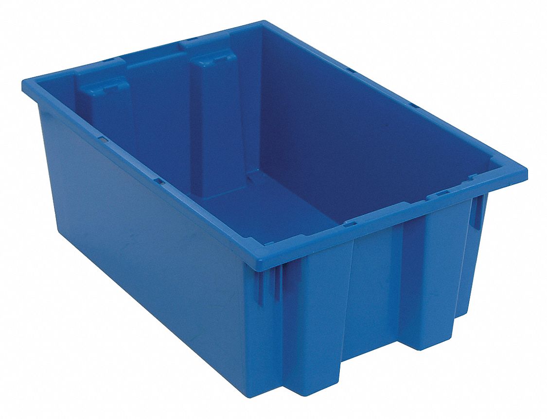 NEST AND STACK CONTAINER,19-1/2 IN,BLUE